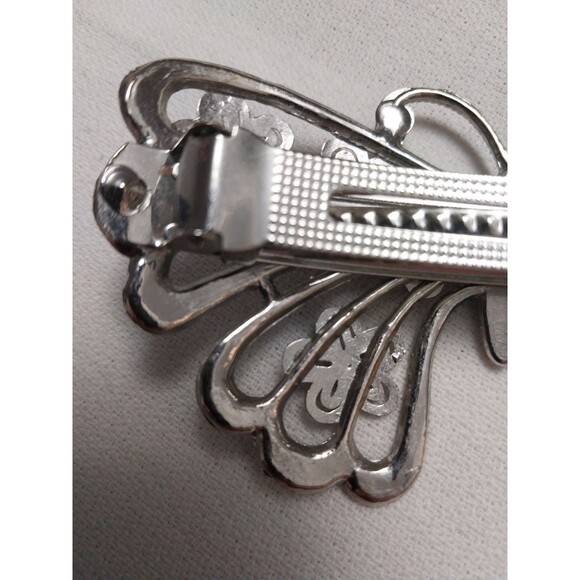 Vintage Butterfly Hair Clip Barrette French Style Silver Tone 3.75"x2.25" - Picture 6 of 10